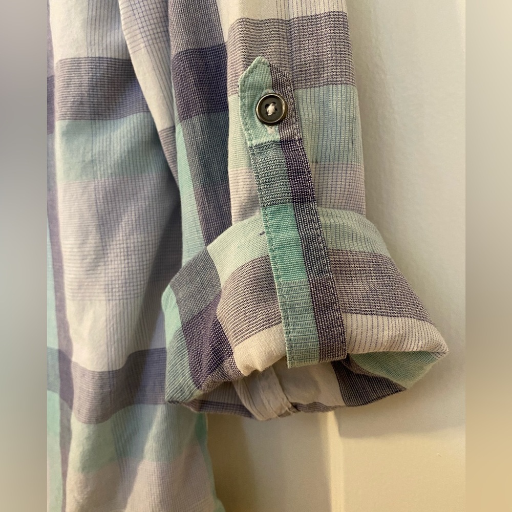 Columbia sportswear button up shirt roll-up sleeves hiking outdoors camp REI Lg - Picture 7 of 7